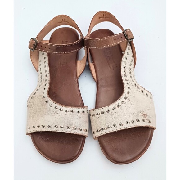 Bed Stu Auburn Flat Sandal Brown/Distressed Ivory Leather Stud Trim Handmade 7.5 - Picture 11 of 11